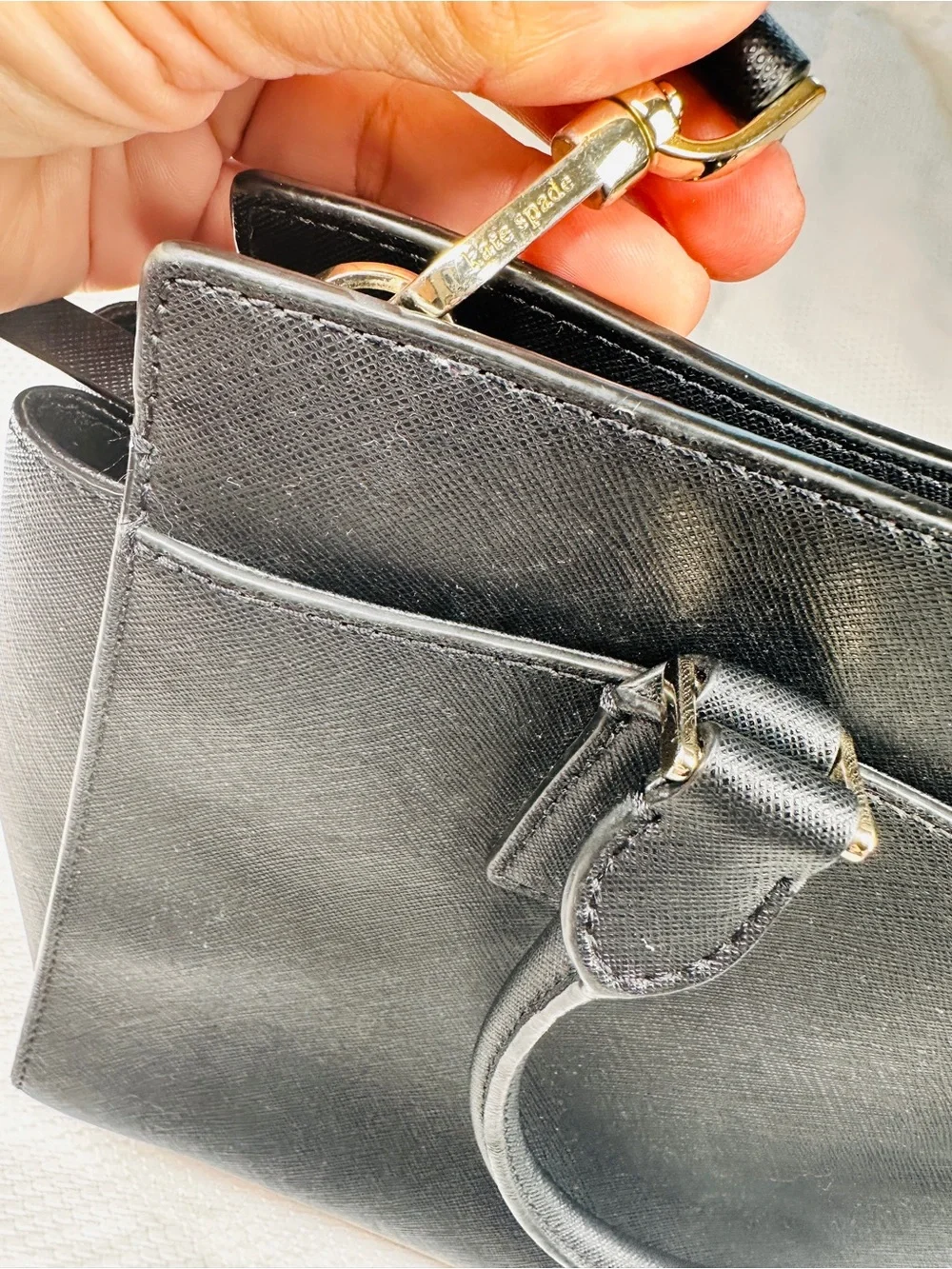 kate spade Black Leather Satchel with Detachable Strap